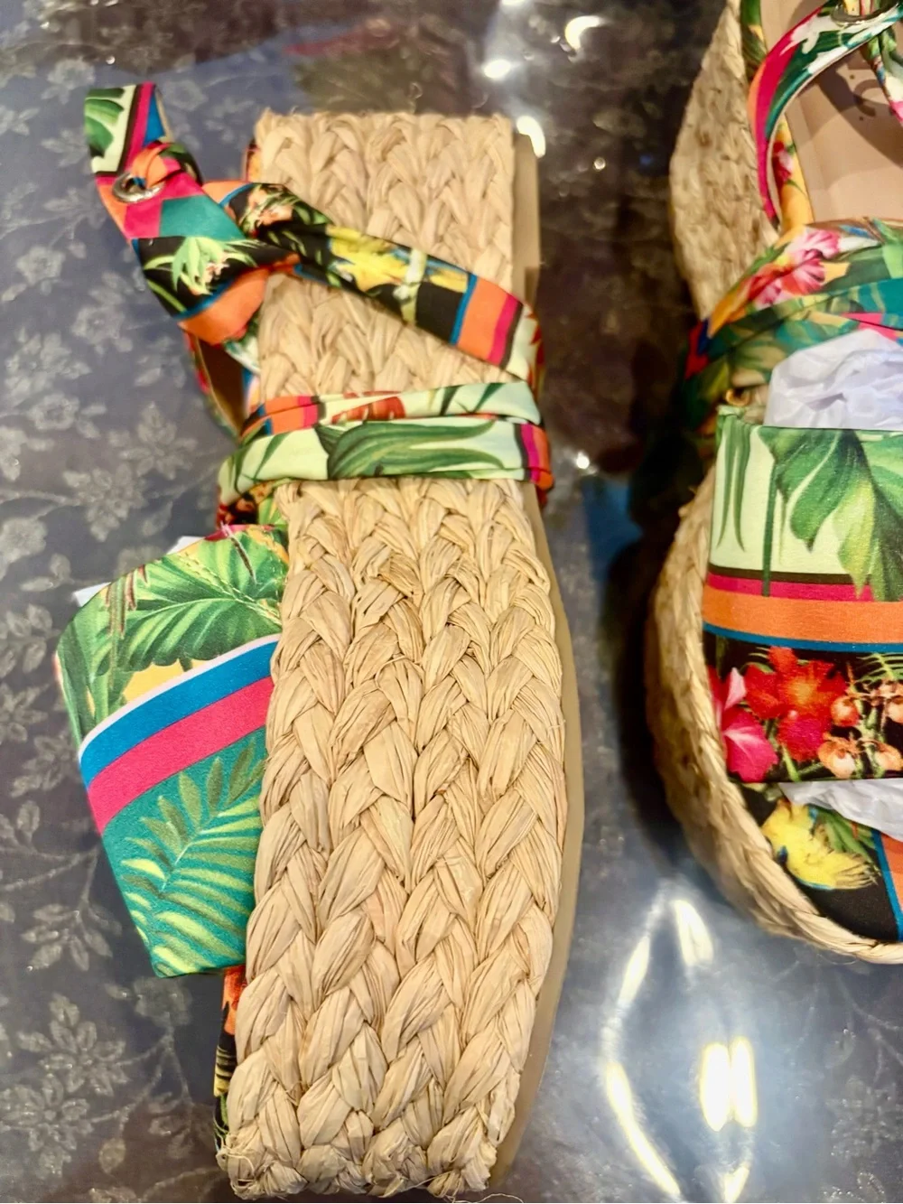 INC Multi Tropical Print Espadrille Wedge Sandals